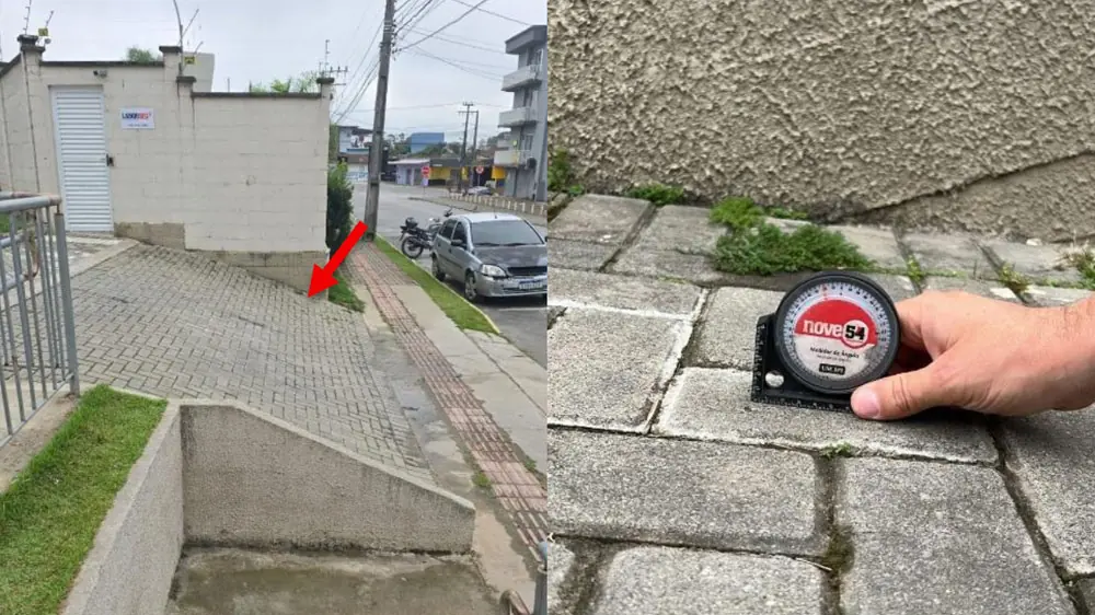 Inclinometro medindo o desnivel de piso externo